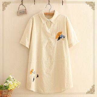 Short-sleeve Embroidered Mini Shirt Dress