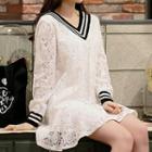 Contrast Trim Long Sleeve Lace Mini Dress