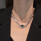 Faux Crystal Layered Stainless Steel Choker X313 - Silver - One Size