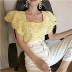Square-neck Printed Short-sleeve Top