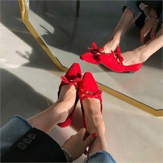 Beribboned Faux-suede Flats