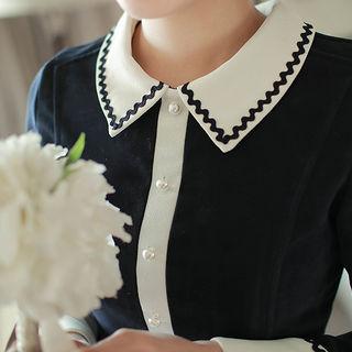 Contrast-collar A-line Shirtdress