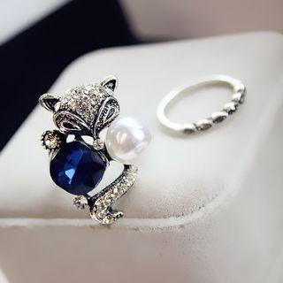 Set Of 2: Rhinestone Fox Ring
