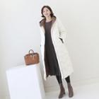 Contrast-trim Padded Long Coat With Sash
