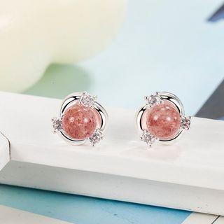 Faux Gemstone Rhinestone Alloy Earring 1 Pair - Stud Earring - Gold - One Size