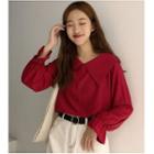 Wide-collar Gathered-sleeve Blouse