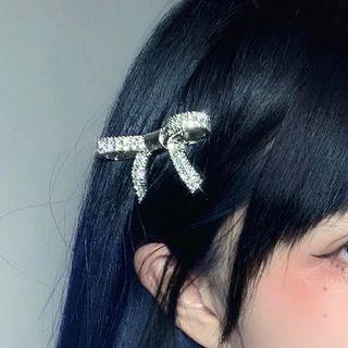 Bow Rhinestone Hair Clip 1 Pc - Silver - One Size