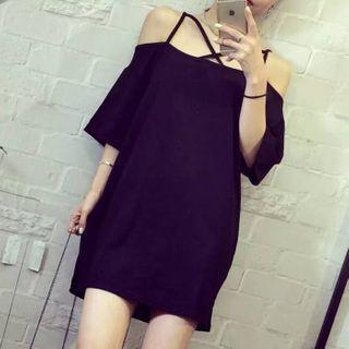 Cross Strap Cold-shoulder Mini T-shirt Dress