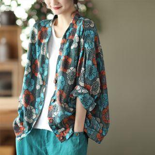 V-neck Floral Button-up Light Jacket