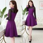 Long-sleeve Lace Panel A-line Collared Dress