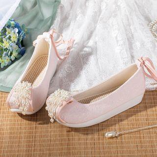 Faux Pearl Wedge Hanfu Shoes