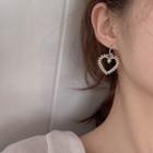 Faux Pearl Heart Drop Earring Silver Needle - Heart - Gold - One Size