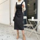 Square-neck Pinafore Dress With Belt