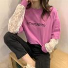 Mock Two-piece Lace Panel Long-sleeve T-shirt