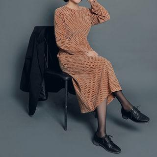 Heart Corduroy Long Sheath Dress Brown - 1