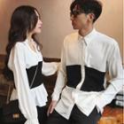 Couple Matching Color Block Shirt / V-neck Blouse