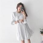 Wide-collar Ruffle-hem Pinstripe Dress