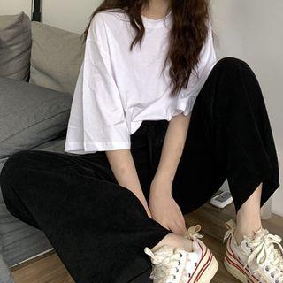 Elbow-sleeve Plain T-shirt / Pants