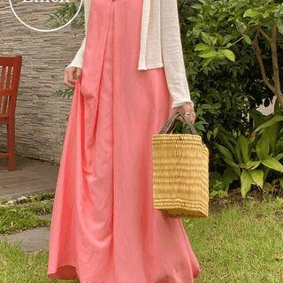 Spaghetti-strap Pleated A-line Maxi Dress