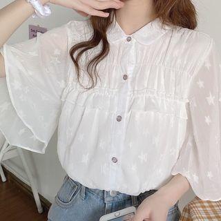 Elbow-sleeve Mesh Shirt White - One Size