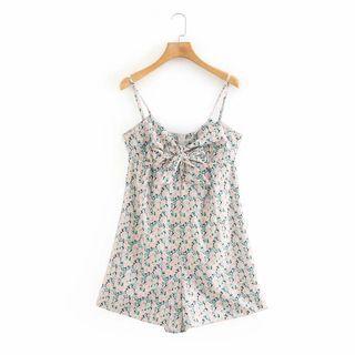 Bow-accent Floral Sleeveless Playsuit