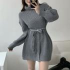 Tie-waist Turtleneck Mini Sweater Dress