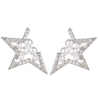 Faux Pearl Rhinestone Star Earring 1 Pair - Silver - One Size