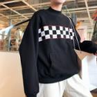 Mock Neck Lettering Check Pullover