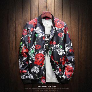 Rose Print Bomber Jacket