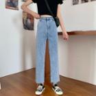 High-waist Denim Wide-leg Straight Cut Pants