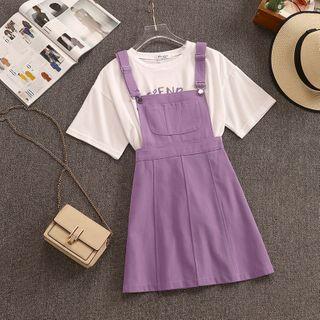 Set: Lettering Short-sleeve T-shirt + Mini Jumper Dress