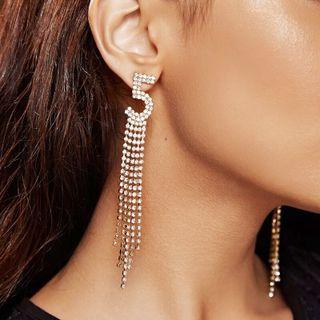 Numerical Rhinestone Fringed Earring