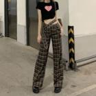 Plaid Wide Leg Pants / Short-sleeve Heart Cropped T-shirt