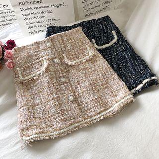 Faux Pearl Tweed A-line Mini Skirt