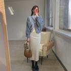 Rib Velvet H-line Long Skirt