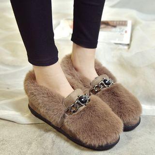 Chain Detail Furry Loafers