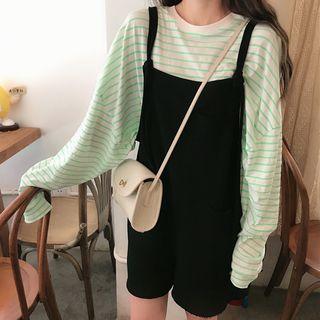 Striped Oversize Long-sleeve T-shirt / Wide-leg Jumper Shorts