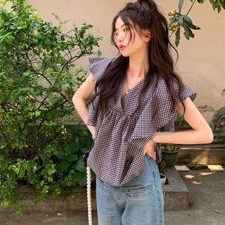 Sleeveless Plaid Top Plaid - Black & White - One Size