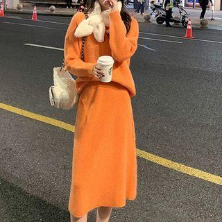 Set: Mock Neck Sweater + Midi A-line Knit Skirt