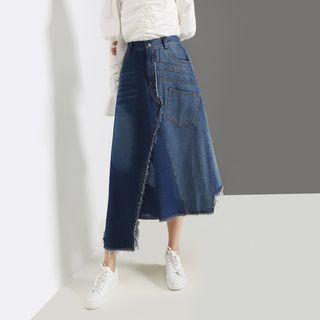 Asymmetrical A-line Denim Skirt Blue - One Size