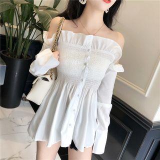 Off-shoulder Ruffle-hem Top