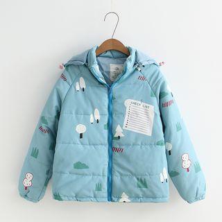 Tree Print Hooded Padded Jacket / Coat