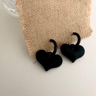 Heart Hoop Drop Earring 1 Pair - Black - One Size