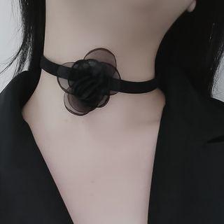 Flower Flannel Choker Black - One Size