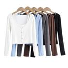 Mock Two-piece Long-sleeve Ribbed T-shirt