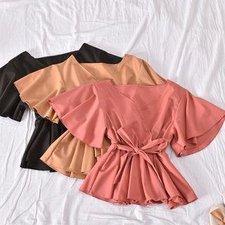 Elbow-sleeve Sashed Blouse
