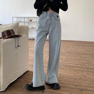 Striped Slit Wide-leg Jeans
