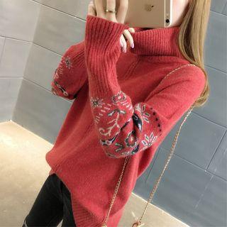 Floral Patterned Turtleneck Sweater