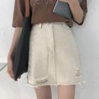Distressed A-line Skirt
