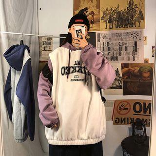 Mock Two-piece Two-tone Lettering Hoodie